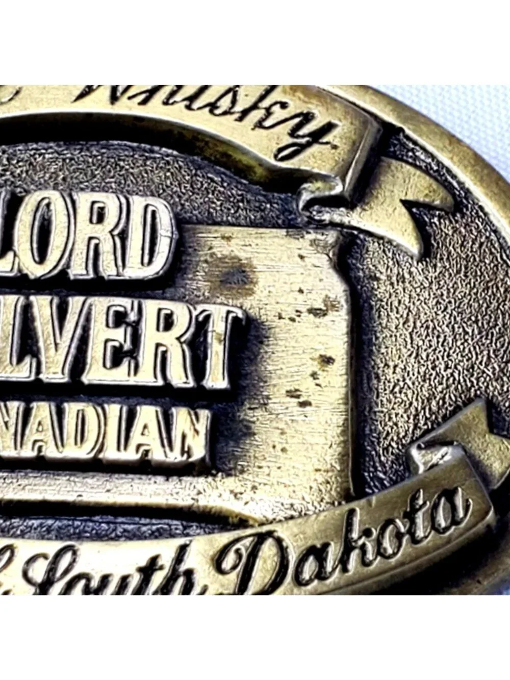 Lord Calvert Canadian Brass Belt Buckle Real Whisky of South Dakota Made In USA